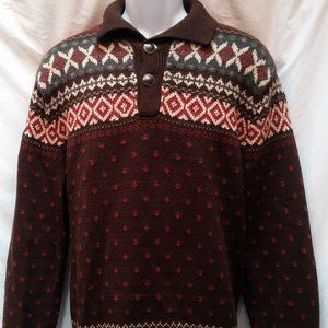 Ralph Lauren Nordic Ski Brown Sweater 89% Cotton, 5% Linen, 5% Silk, 1% Cashmere